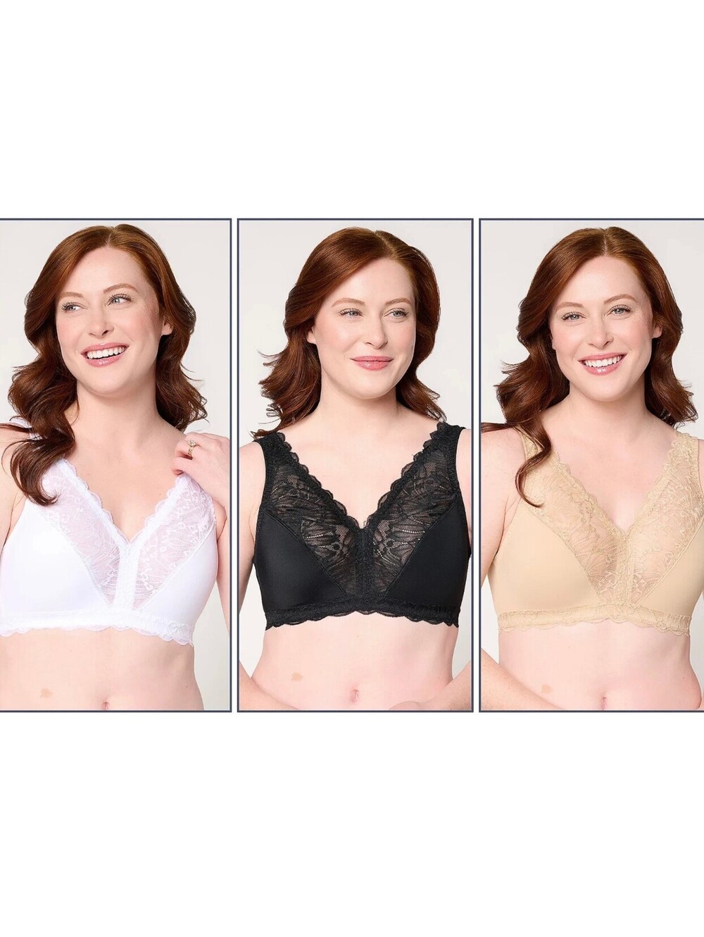 BREEZIES SOFT SUPPORT LACE WIREFREE UNLINED BRA SET OF 3-BASIC--3X